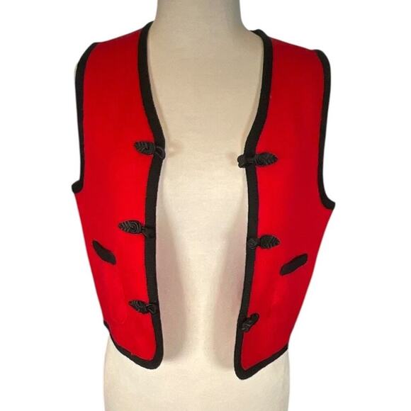 Vintage ice Brand 100% Wool Size 8P Red & Black Sweater Vest 3 Button Clasp - Picture 4 of 10